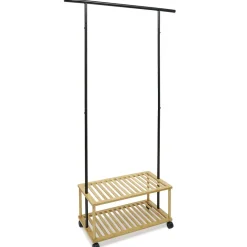 Portant bambou métal 2 étagères 90x35xH167cm