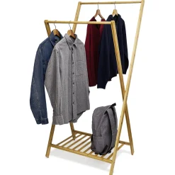 Portant double en bambou avec étagère pour accessoires 70x55xH150cm