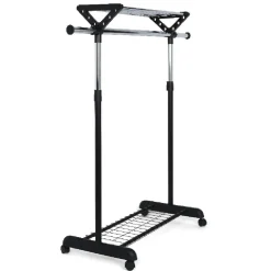 Portant vêtements à roulettes noir et gris