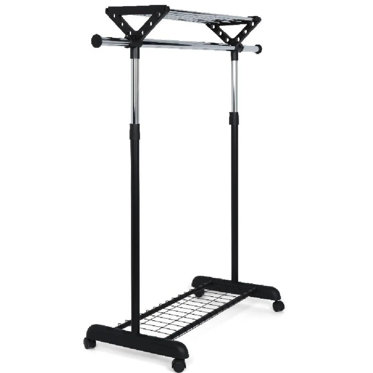 Portant vêtements à roulettes noir et gris