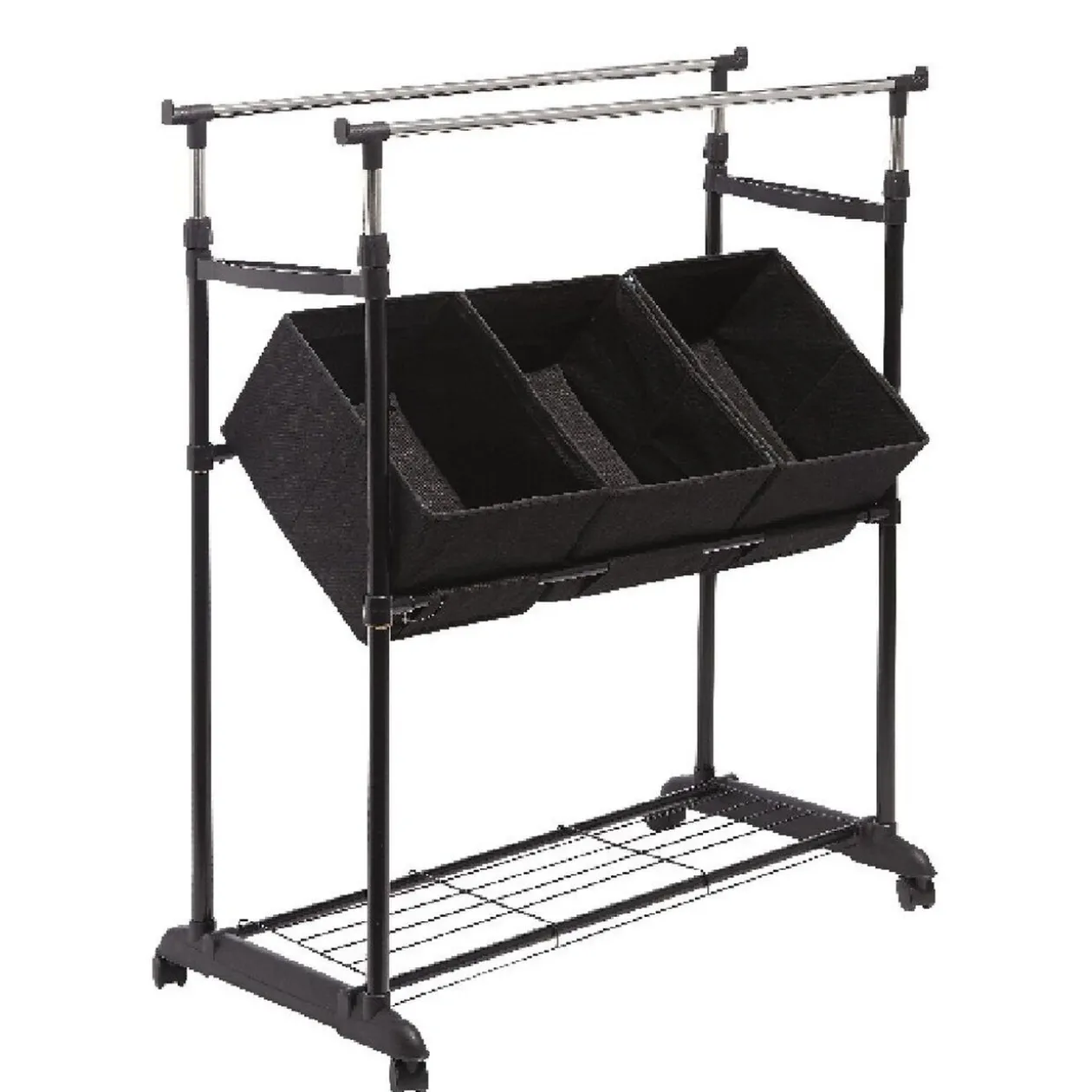 Portant vêtements double avec 3 panières