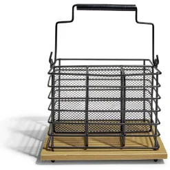 Porte couverts fer noir et bois marron 17,5x14x12cm