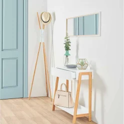 Porte manteau trépied en bambou naturel finition blanc