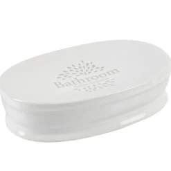 Porte savon design fleur avec inscription bathroom