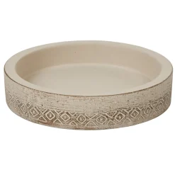 Porte savon rond ciment gravé beige