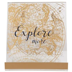 Porte tablette transparent imprimé globe doré