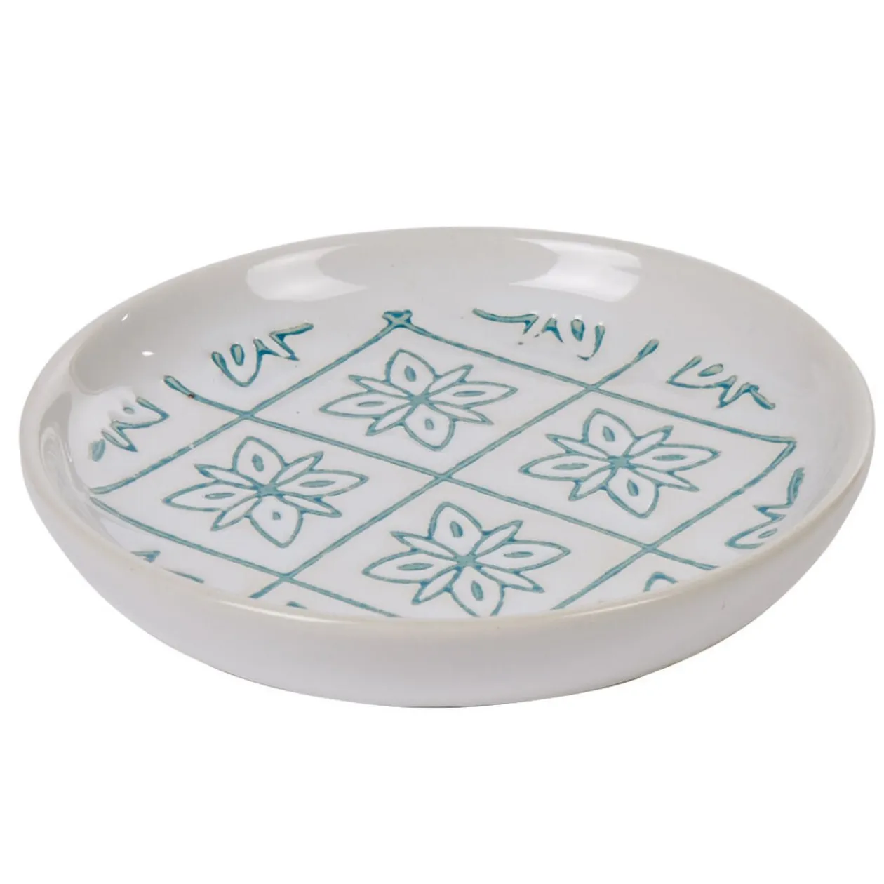 Porte-savon céramique design rosace blanc bleu