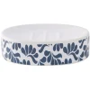 Porte-savon céramique motif végétal blanc et bleu 13x8,5xH3cm