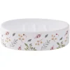 Porte-savon céramique motif floral blanc et rose 13x8,5xH3cm