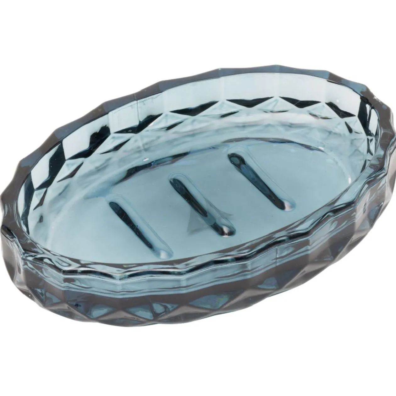 Porte-savon en verre effet cristallin bleu 12x8xH2,5cm
