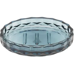 Porte-savon en verre effet cristallin bleu 12x8xH2,5cm