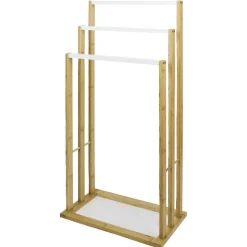 Porte-serviettes en bambou naturel et blanc 42x24xH81,5cm