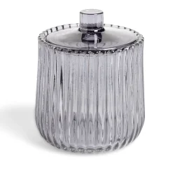 Pot à coton Ø9x11cm verre strié gris