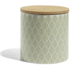 Pot de conservation 500ml grès motifs arrondis couvercle bambou Ø10xH10cm