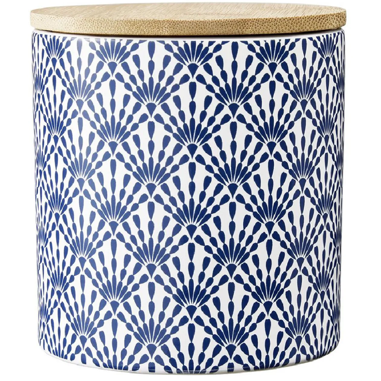 Pot en céramique à motif bleu avec couvercle en bois H10,5 cm