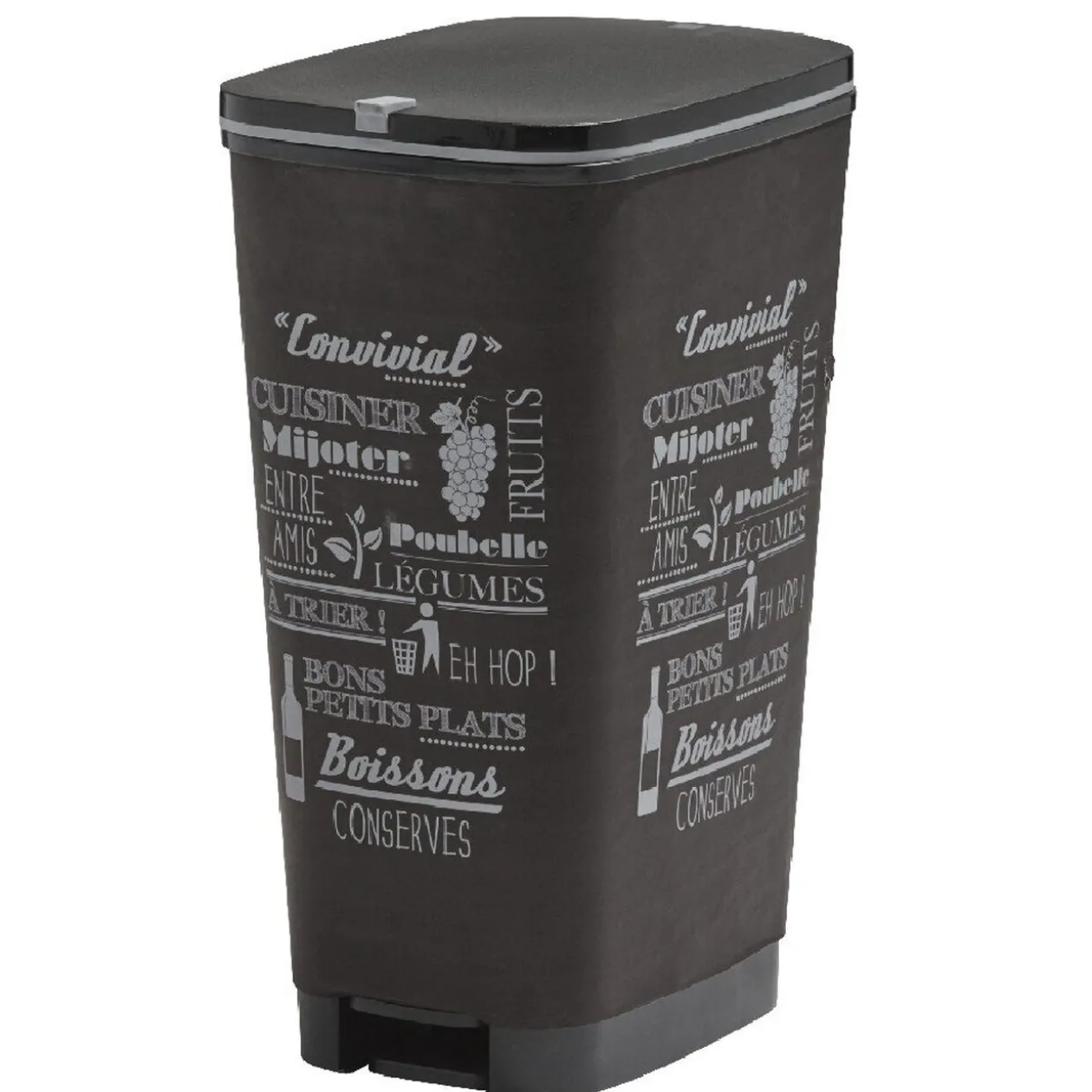 Poubelle à pédale 45 L grise avec inscriptions
