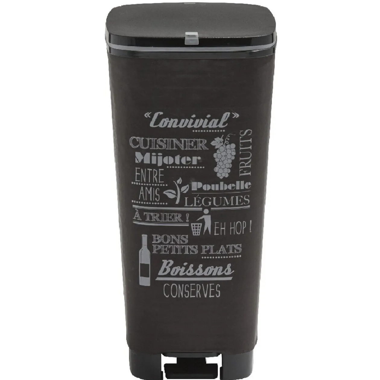 Poubelle à pédale 45 L grise avec inscriptions