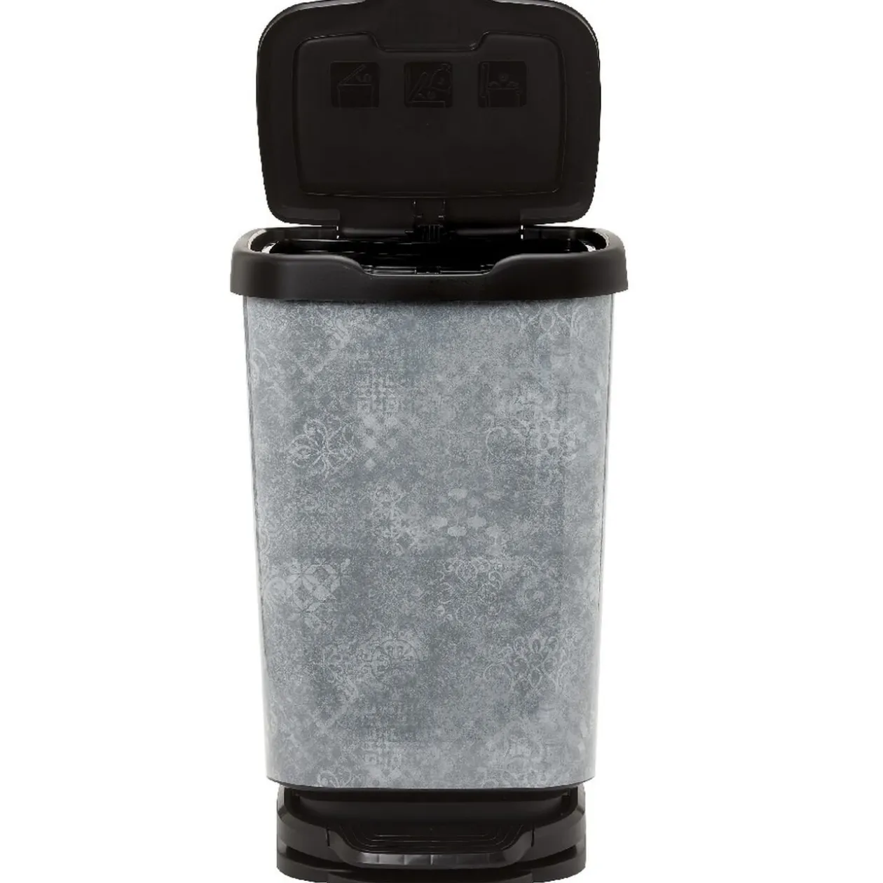 Poubelle à pédale design mosaïque grise et noire 40 L