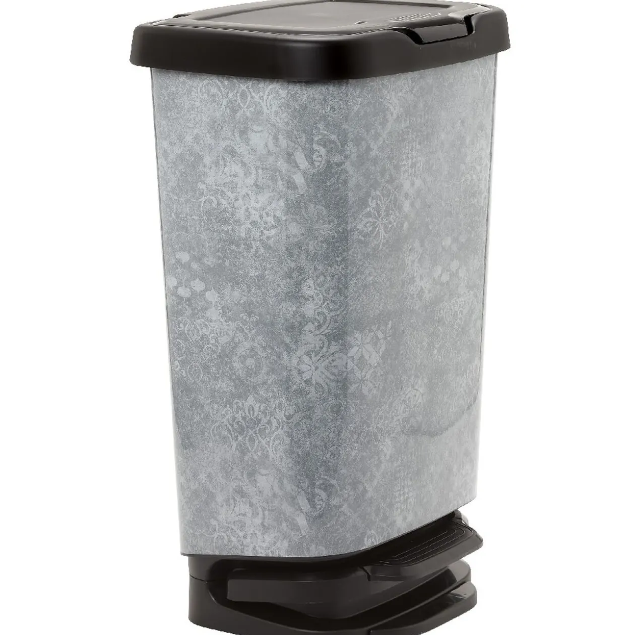 Poubelle à pédale design mosaïque grise et noire 40 L