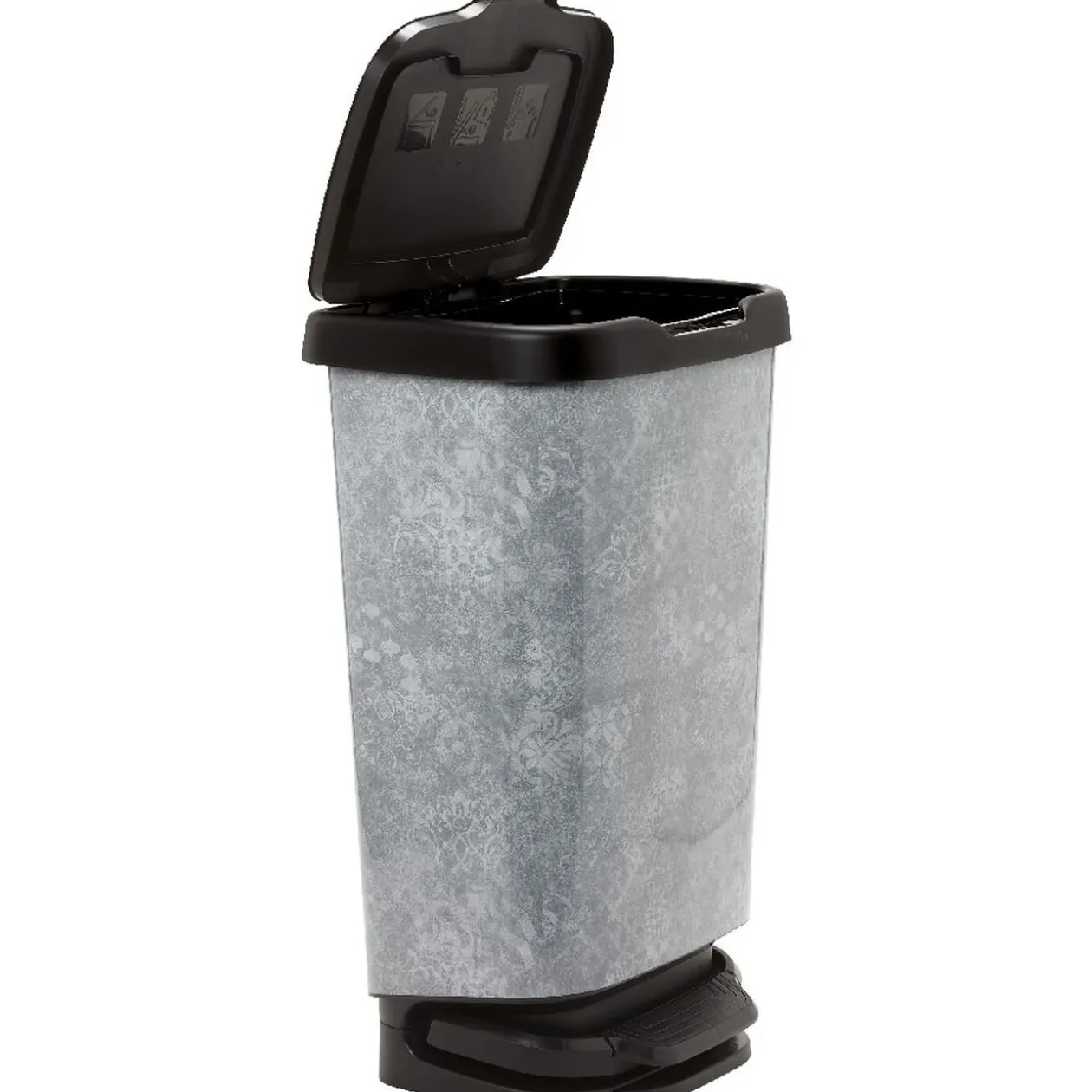 Poubelle à pédale design mosaïque grise et noire 40 L