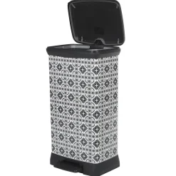 Poubelle à pédale motif carreau de ciment gris et blanc 50 L