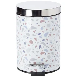 Poubelle à pédale motif terrazzo effet granit blanc et bleu 3L