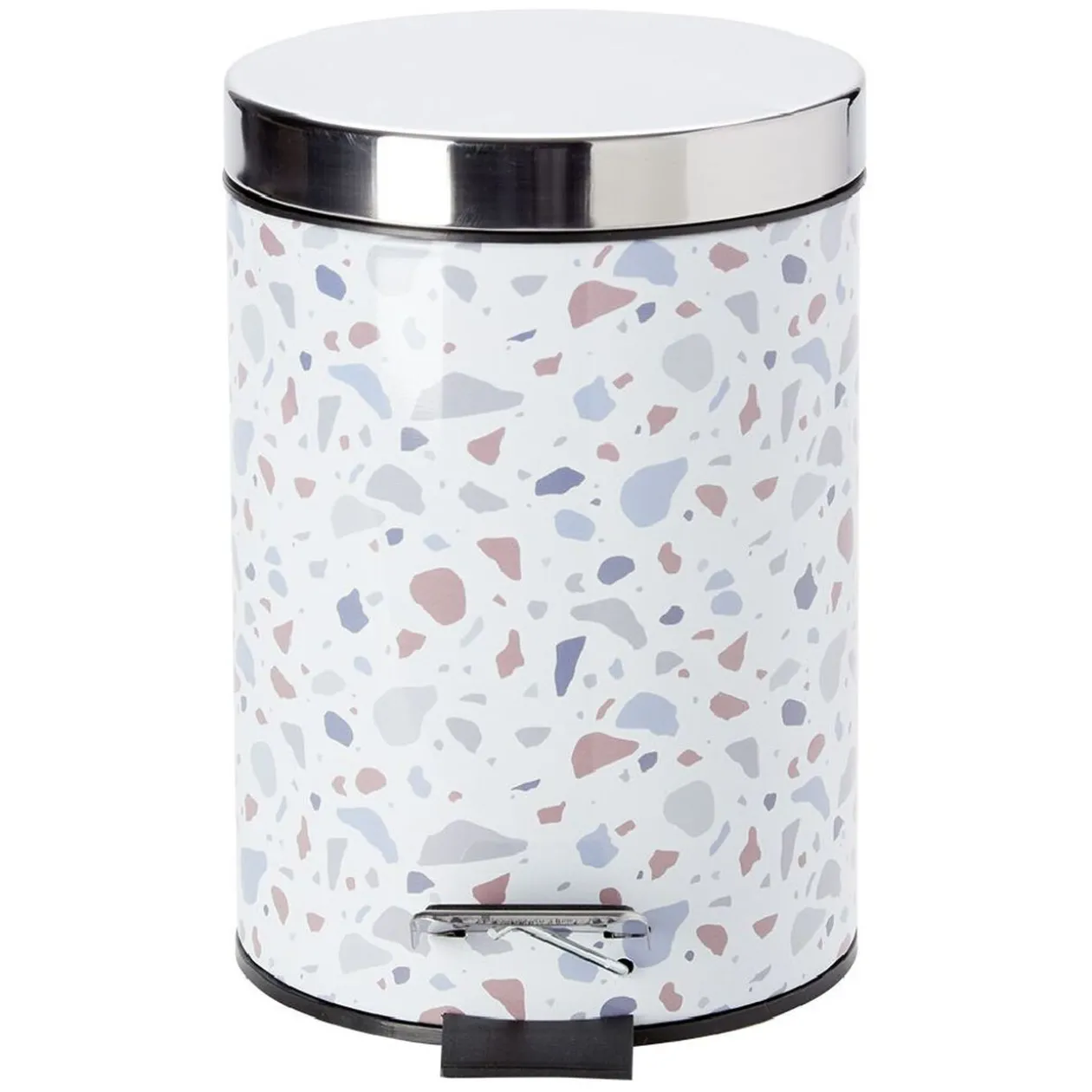 Poubelle à pédale motif terrazzo effet granit blanc et bleu 3L