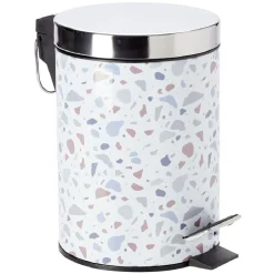 Poubelle à pédale motif terrazzo effet granit blanc et bleu 3L