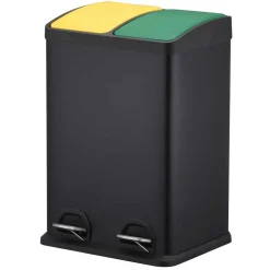 Poubelle à pédale tri sélectif compartiment jaune et vert 20L x2