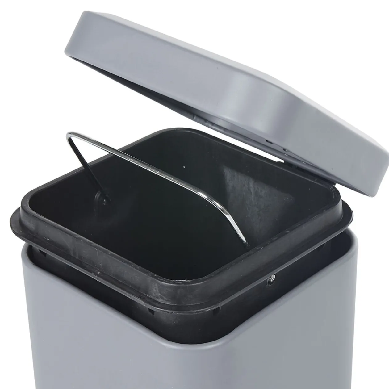 Poubelle carrée 3L à pédale métal gris
