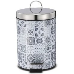 Poubelle de salle de bain en métal décor carreau de ciment 3L