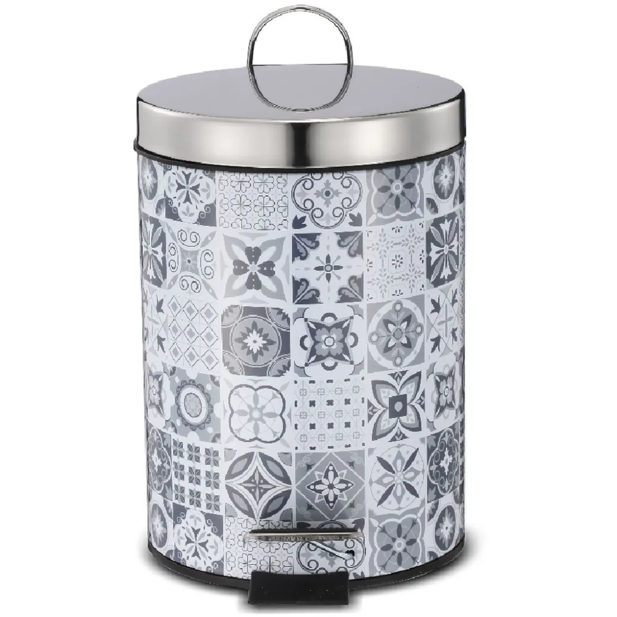 Poubelle de salle de bain en métal décor carreau de ciment 3L