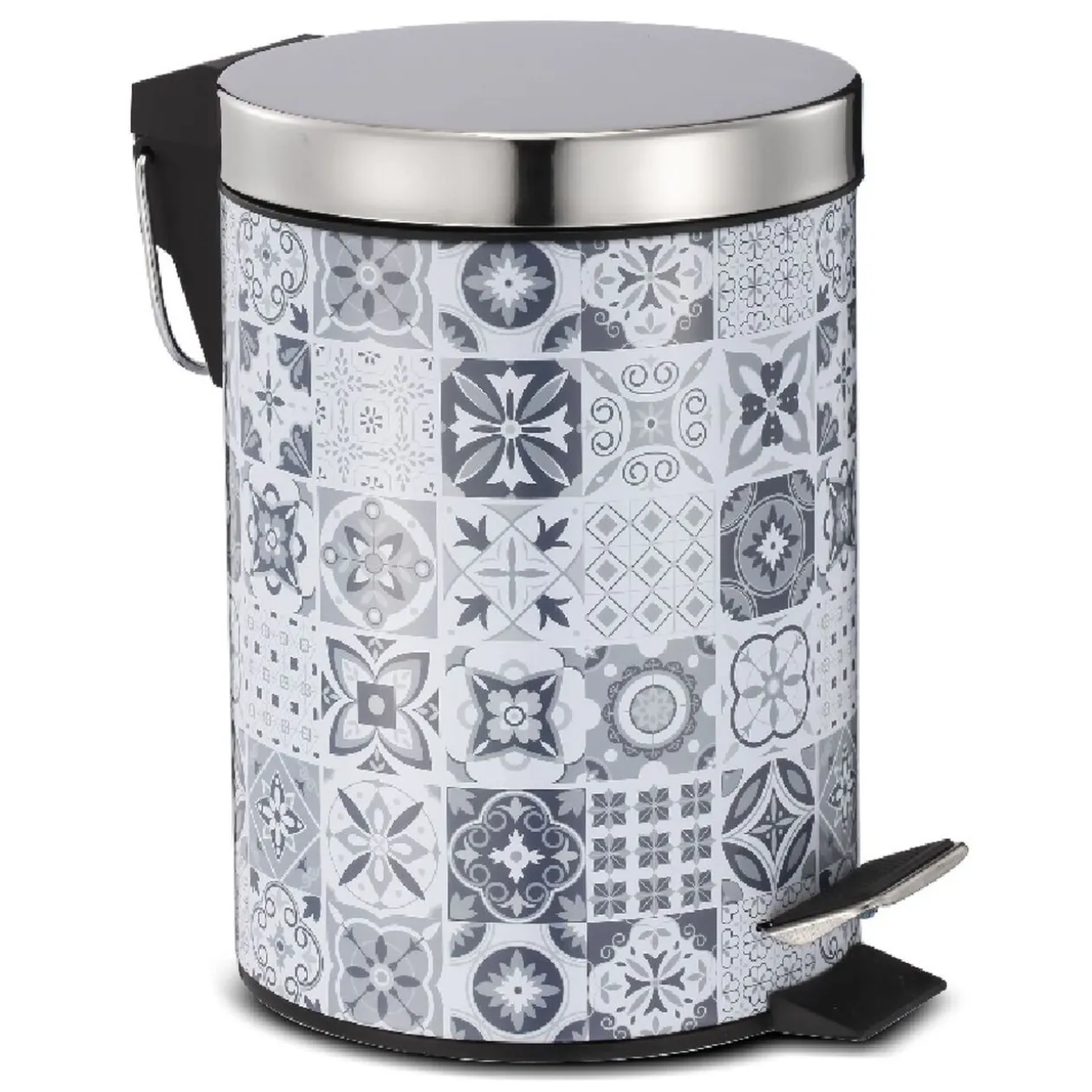 Poubelle de salle de bain en métal décor carreau de ciment 3L