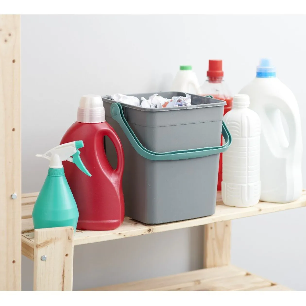 Poubelle forme container avec anse gris vert 9 L