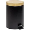 Poubelle salle de bain à pédale couvercle bambou et métal noir 5L