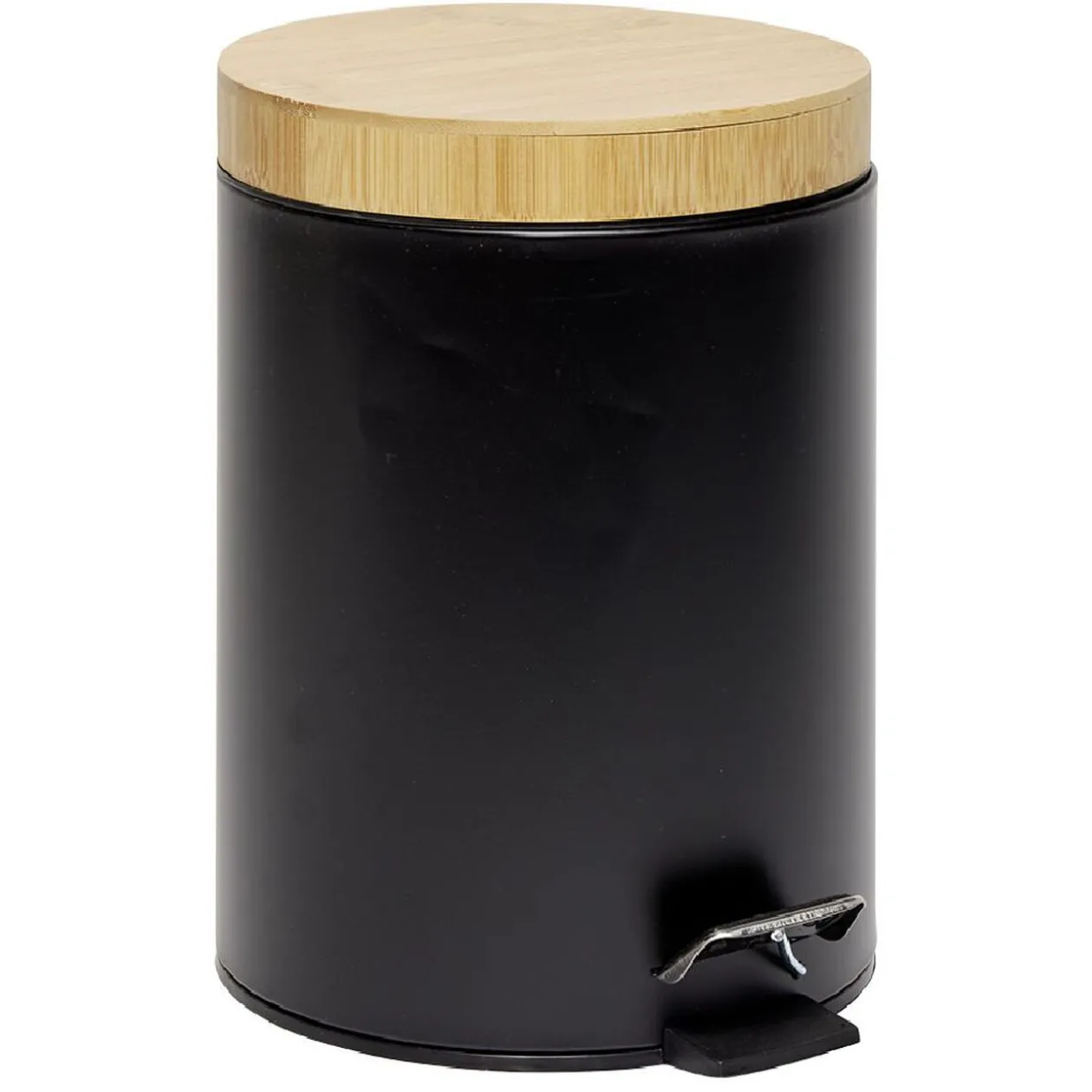 Poubelle salle de bain à pédale couvercle bambou et métal noir 5L