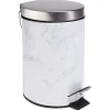 Poubelle salle de bain à pédale métal effet marbre gris et blanc 3L