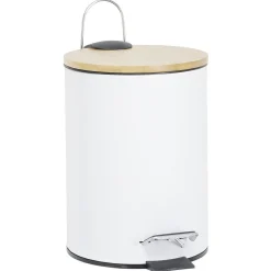 Poubelle salle de bain métal et bambou blanc