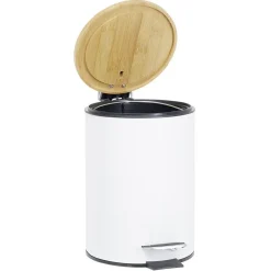 Poubelle salle de bain métal et bambou blanc