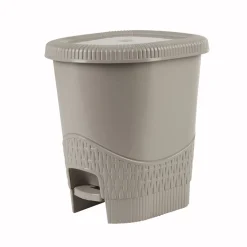 Poubelle salle de bain taupe 6 L aspect osier tressé
