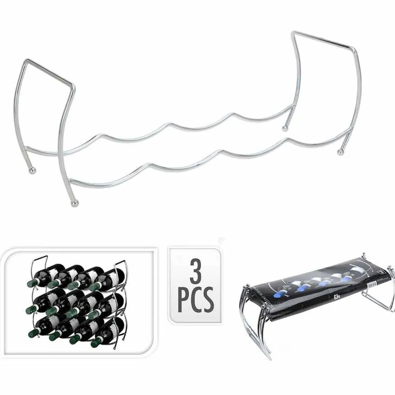 Range bouteilles empilable12 compartiments métal argenté