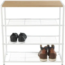 Range chaussures 3 étagères et 1 tablette blanc et naturel