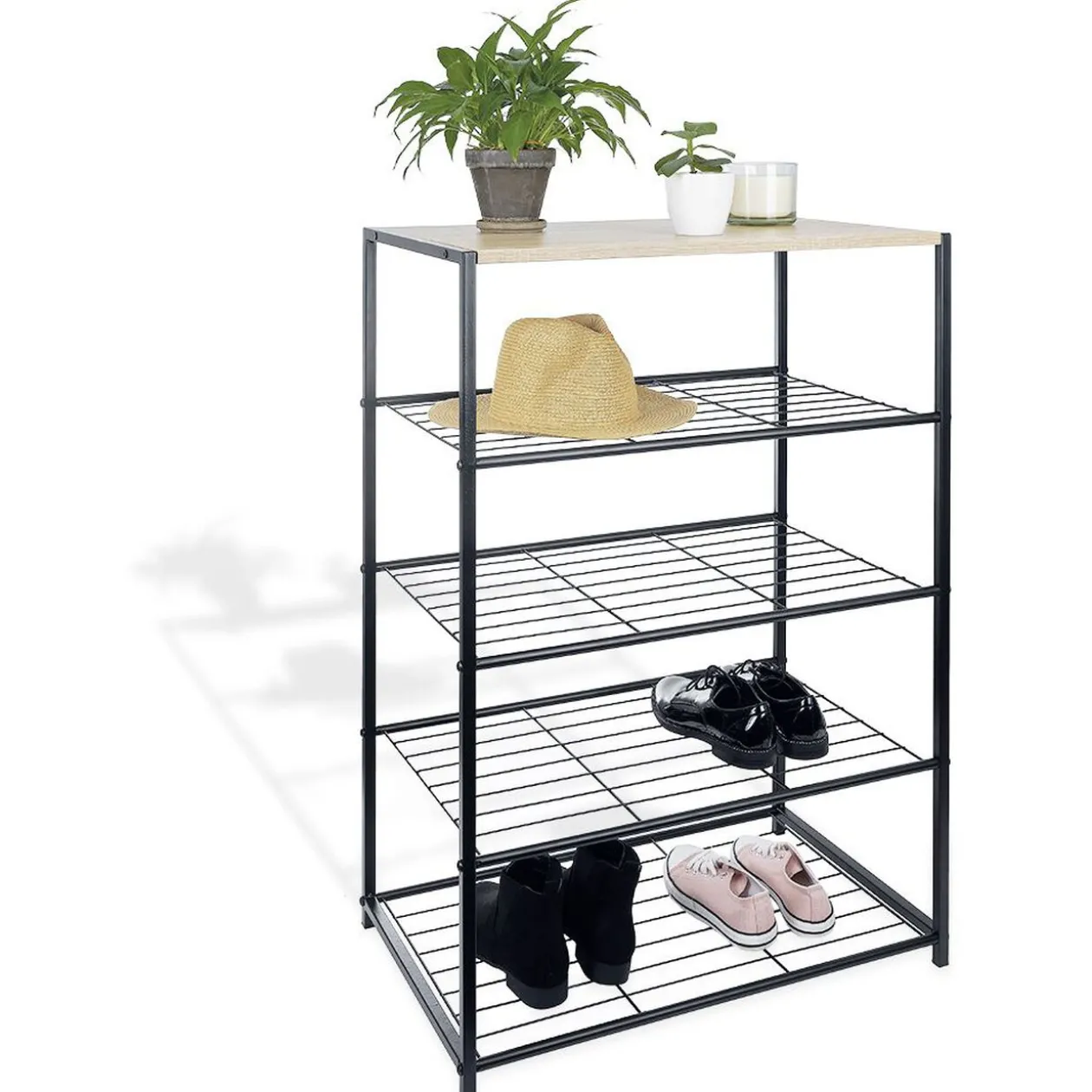 Range chaussures 5 étagères noir naturel