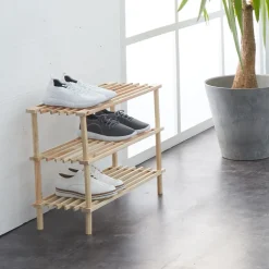 Range chaussures en bois 3 niveaux