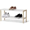 Range chaussures en pin couleur bois et blanc