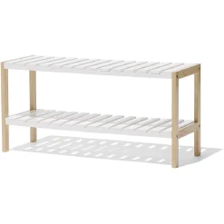 Range chaussures en pin couleur bois et blanc