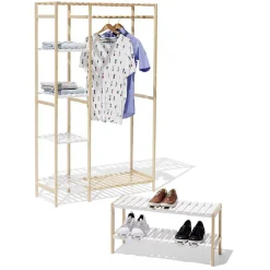 Range chaussures en pin couleur bois et blanc