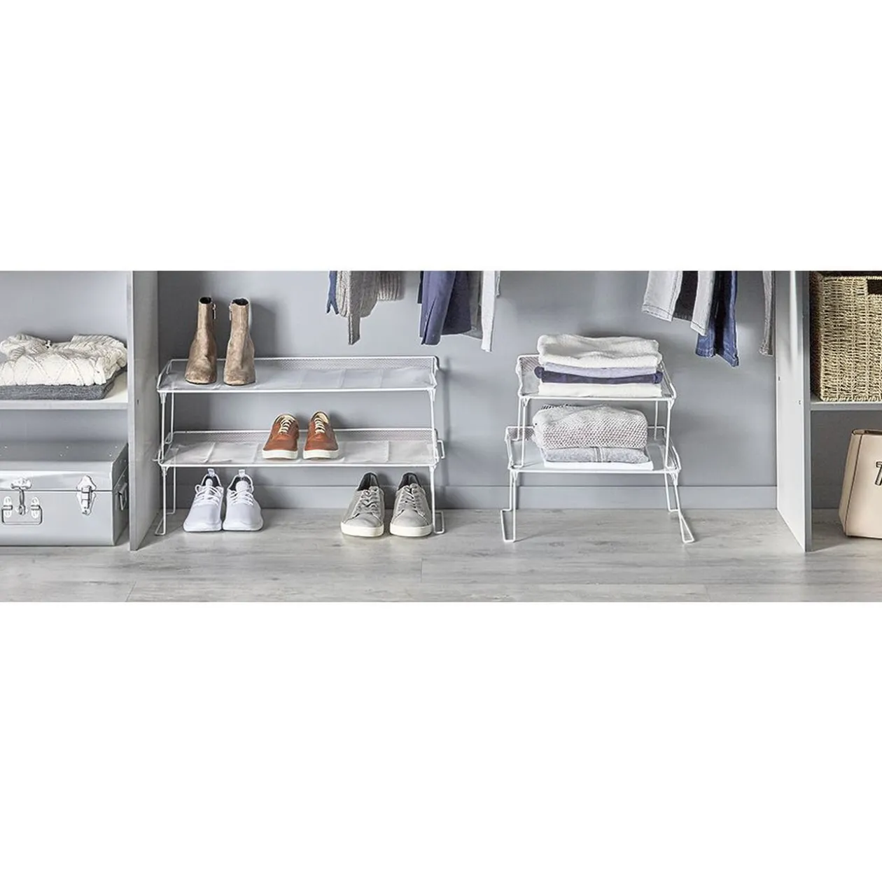 Range chaussures étagère blanche superposable 8 paires L68xl28xH22cm