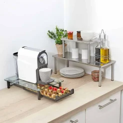 Range dosette plateau en verre tiroir inox noir