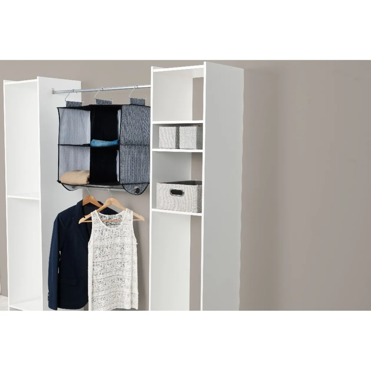 Rangement à compartimentx4 à suspendre polyester et carton